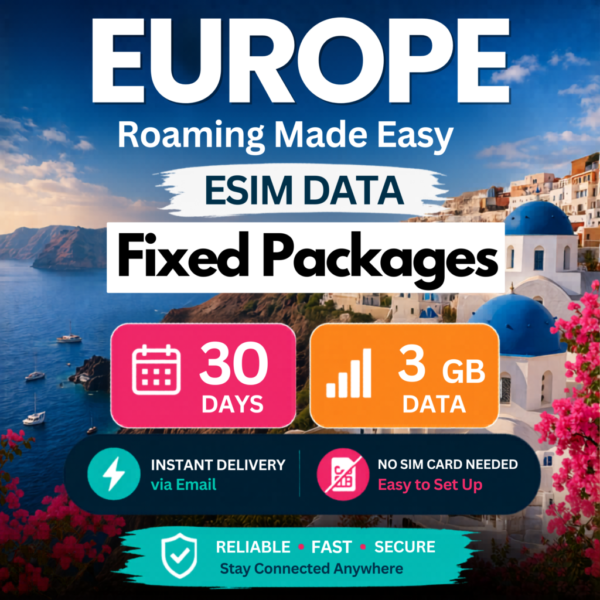 Europe eSIM – 3GB (30 Days)