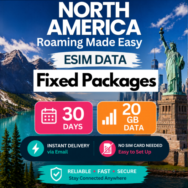 North America eSIM– 20GB (30 Days)