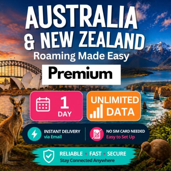 Australia & NZ eSim– Premium Unlimited (1 Day)