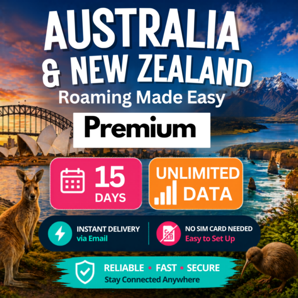 Australia & NZ eSim – Premium Unlimited (15 Day)